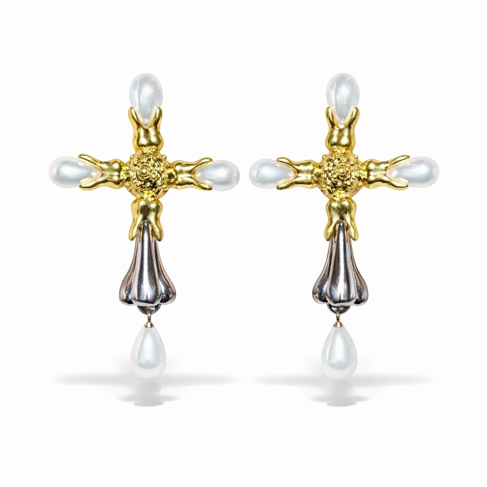 ⚜️ Avant-Garde Gold and Silver Cross Earrings